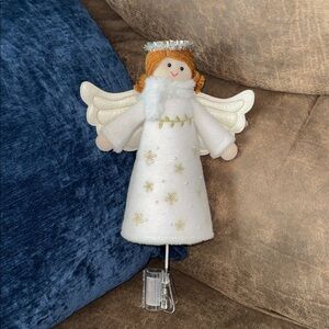 Angel Tree Topper – White & Gold – Holiday Decor – EUC